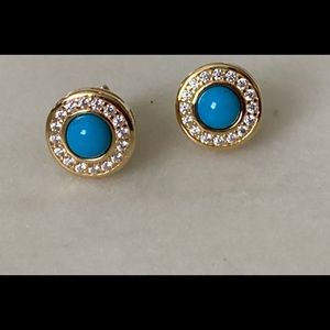 Diamonique and Turquoise Halo Earrings NWBox